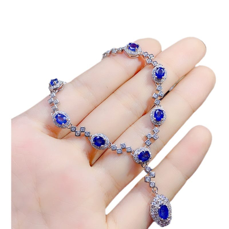 Fashion evening Gift necklace girls pendant GIY natural sapphire necklace 925 silver 4*6mm Live supply wholesale