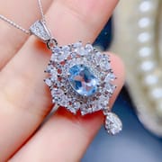 European and American natural topaz pendant 6 * 8mm women's pendant clavicle chain necklace 925 silver wholesale