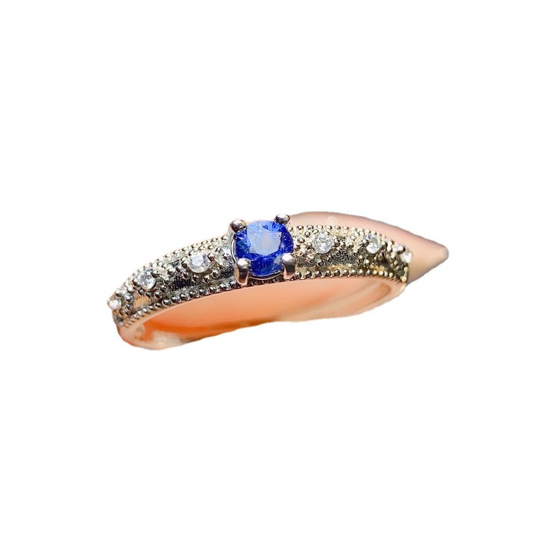 Factory wholesale explosions natural sapphire ring S925 silver inlaid with the main stone 3.5*3.5 selling Europe and the United States a piece