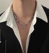 Cross zircon non-fading titanium steel necklace men's all-match high-end sense Cuban chain personality niche neck chain necklace