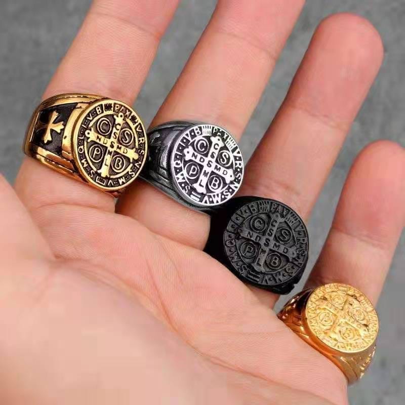 Haiteng source factory titanium steel ring cspb cross men's ring stainless steel European and American trendy men's personality factory direct sales