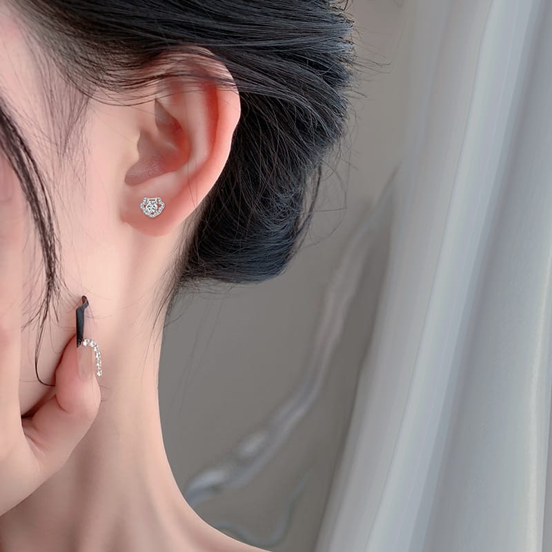 S999 Sterling Silver Earrings Ruyi Lock Ping An Lock Earrings Mini Chinese Style Earrings Gift