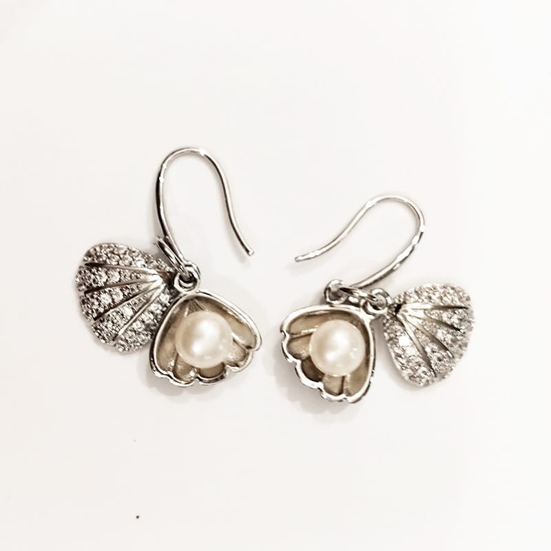 Natural Freshwater Pearl Earrings Opening and Capping Shell Set Zircon Pearl Earrings High Feeling Elegant Ear Hook s925 Silver Hook