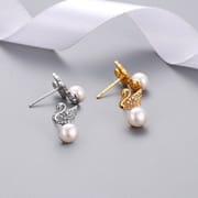 Freshwater pearl earrings gentle small fresh fashion cute little Swan inlaid zircon niche earrings women's simple personality