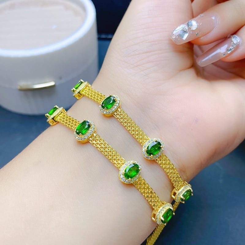 New fresh natural diopside bracelet 925 silver 4 * 6mm 