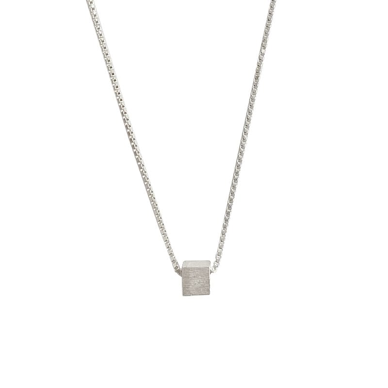 Po Factory 999 Sterling Silver Necklace Small Square Korean Simple Elegant Clavicle Chain Head Jewelry Factory Direct Supply