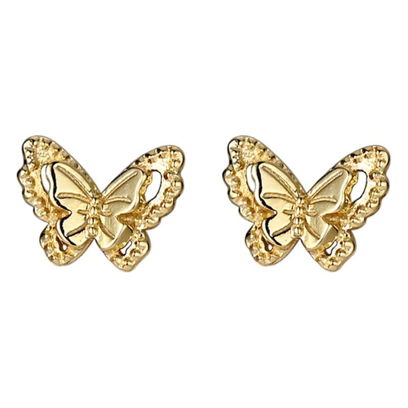 S999 pure silver exquisite fashion light luxury butterfly stud earrings versatile commuter niche design sense ear piercing earrings