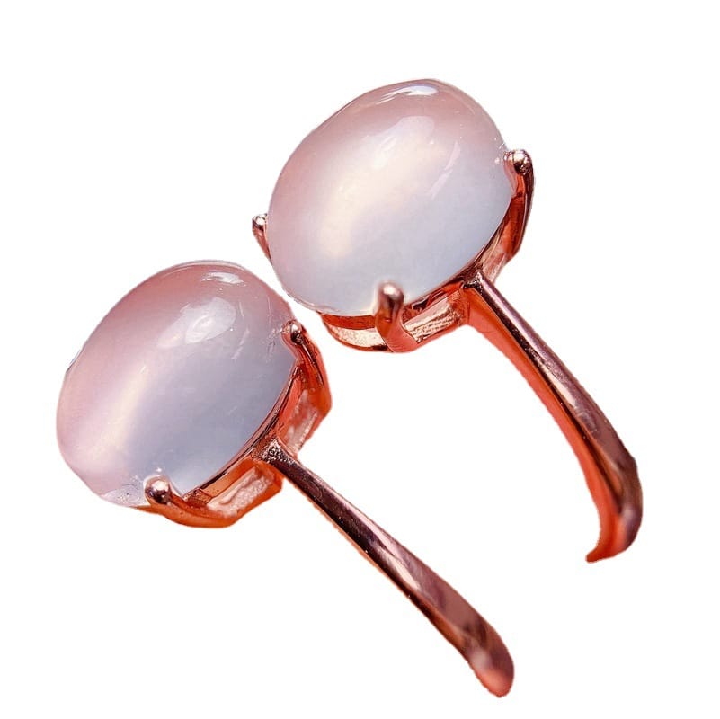Simple natural pink crystal ring Furong stone open mouth female ring live streaming TikTok Foreign live wholesale