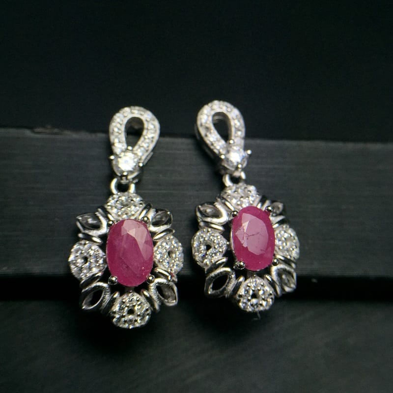 925 Silver Inlaid Natural Ruby Earrings South African Ruby Natural No Optimization Wholesale