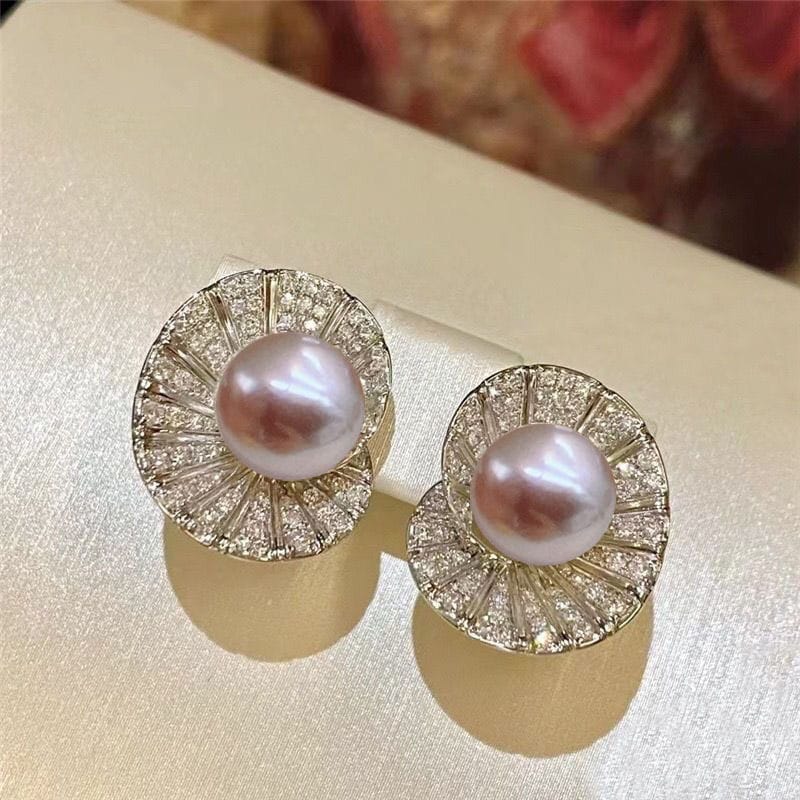 European and American French Style Sea Shaped Spiral Pearl Design Earrings Fine Zircon Light Luxury Fashion Earrings for Women
