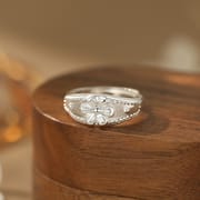 Po S999 Silver Plum Blossom Ring Artistic Retro Simple Gentle Small Fresh Unique Adjustable Hand Decoration