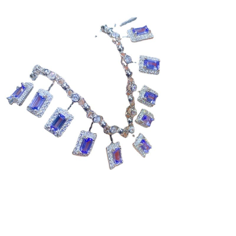 Light luxury natural rose stone evening necklace 925 silver inlaid rose stone women's clavicle necklace wholesale