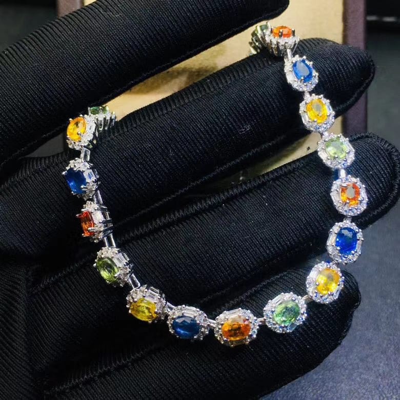 Jewelry Supply Natural Color Sapphire Bracelet 925 Sterling Silver Certificate