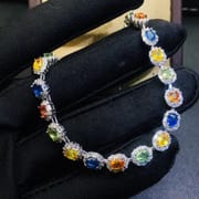 Jewelry Supply Natural Color Sapphire Bracelet 925 Sterling Silver Certificate