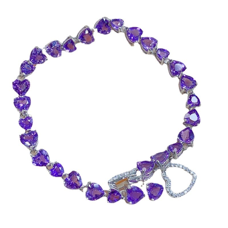 Japan and South Korea small fresh love natural amethyst bracelet 925 silver Live supply a generation of girlfriend gift