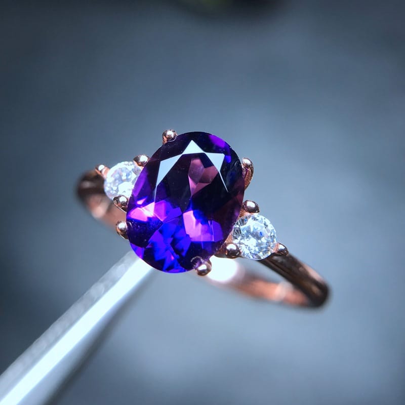 Simple style Japanese and Korean light version 925 silver amethyst ring 