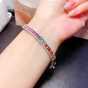 Luxury full inlay simple fashion new colorful natural tourmaline 3*3mm ladies Bracelet 925 silver color treasure batch