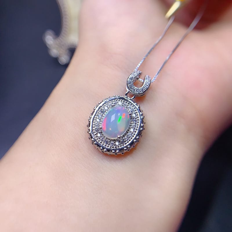Natural 9*7mm Opal Pendant 925 Silver Gold Plated Fire Color Flash Fashion Personality Color Treasure Wholesale {Without Chain}
