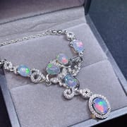 Australian magic opal chain row 925 silver inlay dazzle natural fire opal clavicle chain wholesale fire beauty