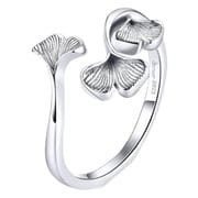 European and American Fashion Jewelry Sterling Silver s925 Ginkgo Leaf Ring Women's Platinum Plated Fashion Popular Flower Brushed Open Ring