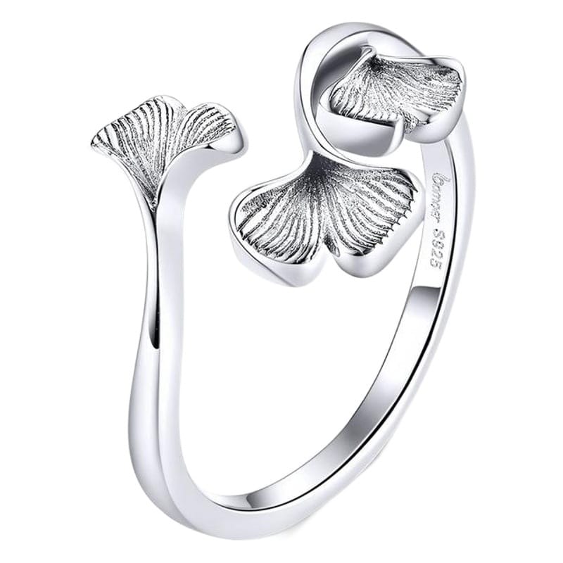 European and American Fashion Jewelry Sterling Silver s925 Ginkgo Leaf Ring Women's Platinum Plated Fashion Popular Flower Brushed Open Ring