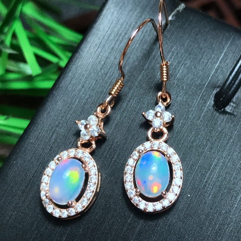 Real photo 925 silver inlaid natural opal earrings wholesale entity take goods