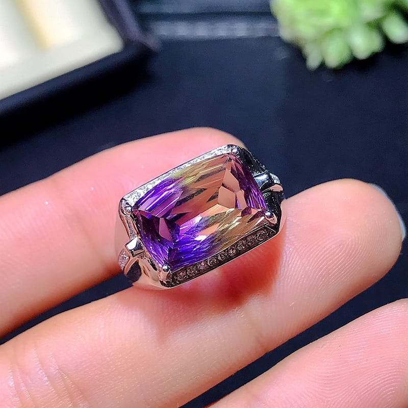 925 silver inlaid purple yellow crystal men's ring purple yellow crystal for boyfriend manufacturers receive orders one piece delivery