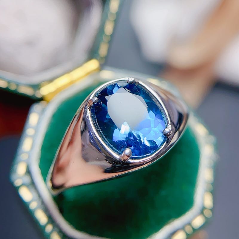 Italian craft design advanced natural London Blue Topaz ring 925 silver open mouth fashion beautiful ring