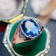 Italian craft design advanced natural London Blue Topaz ring 925 silver open mouth fashion beautiful ring