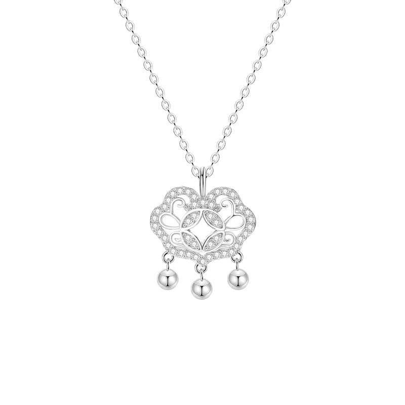 Bao S999 pure silver copper coin safety lock necklace light luxury high-grade sense National style necklace exquisite temperament clavicle chain for women