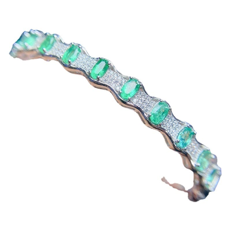New on new natural emerald bracelet 925 silver inlay gift
