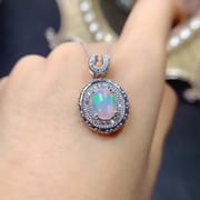 Natural 9*7mm Opal Pendant 925 Silver Gold Plated Fire Color Flash Fashion Personality Color Treasure Wholesale {Without Chain}