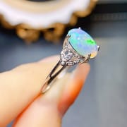 Factory wholesale explosions natural white opal ring S925 silver inlaid with the main stone 8*10 selling Europe and the United States a generation of hair