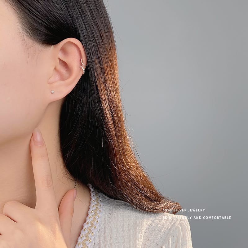 Po S999 Silver Simple Gossy Frosted Round Bead Earrings Women's Small and Exquisite Ear Pole Anti-dropping Earrings for Hair