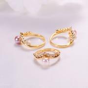 Pearl Micro Zircon Pearl Ring Women's Opening Adjustable Sweet French Crown Ring Jewelry