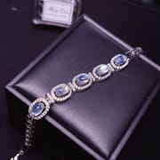925 silver inlaid natural blue Moonstone bracelet wholesale crystal clean with plus long chain adjustable