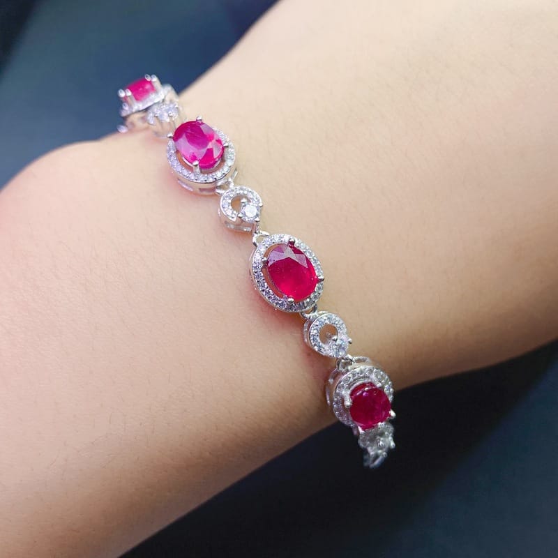 Live delivery ruby bracelet 925 silver Ruby women's bracelet with extended chain one-piece delivery