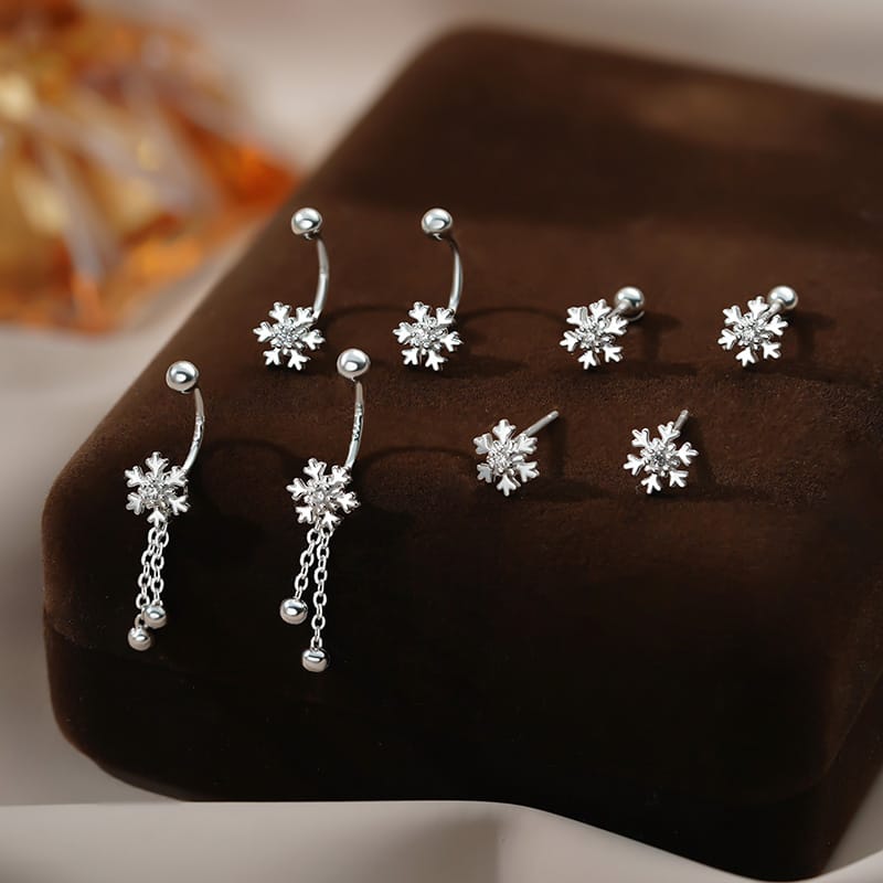 S999 Pure Silver Snowflake Screw Earrings Winter New Multi-style Sweet Style Elegant Fresh Earrings