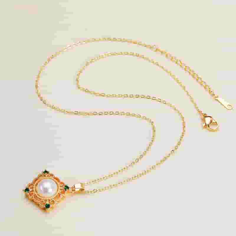Red wind sweet neck chain earrings ring set 14K gold injection clavicle chain freshwater pearl necklace set