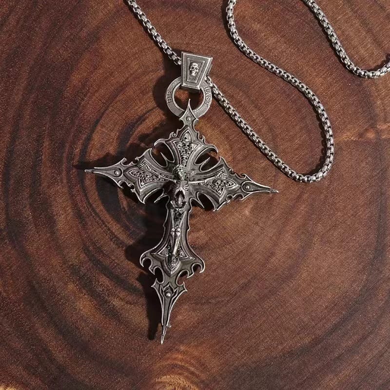 Amazon Cross-border Personality Retro Gothic Cross Skull Pendant Necklace European and American Fashion Exaggerated Pendant