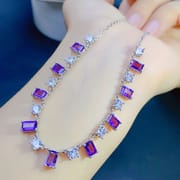 Fashion new treasure pendant natural amethyst 4*6mm evening Gift necklace 925 silver Live supply