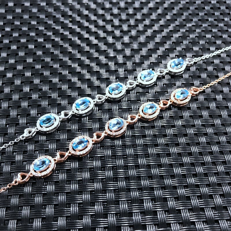 Real photo no color difference 925 sterling silver inlaid natural Topaz bracelet wholesale support customization
