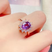 Natural amethyst female ring open mouth style elegant send girlfriend 925 silver wholesale overseas supply inspection