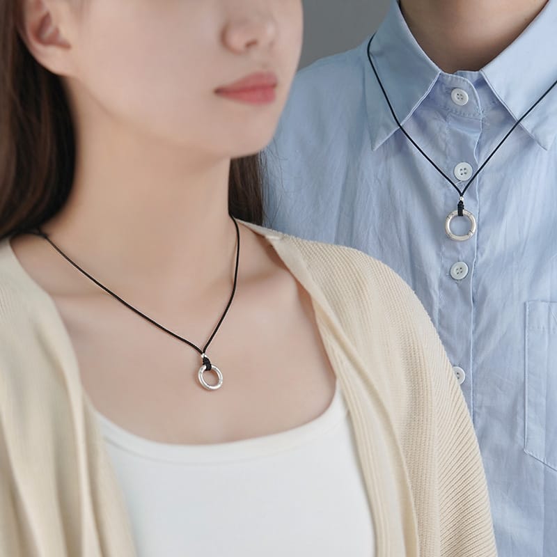 Po S999 Silver Fortune Peace Ring Necklace Simple Chinese Couple Necklace Distinctive Clavicle Chain