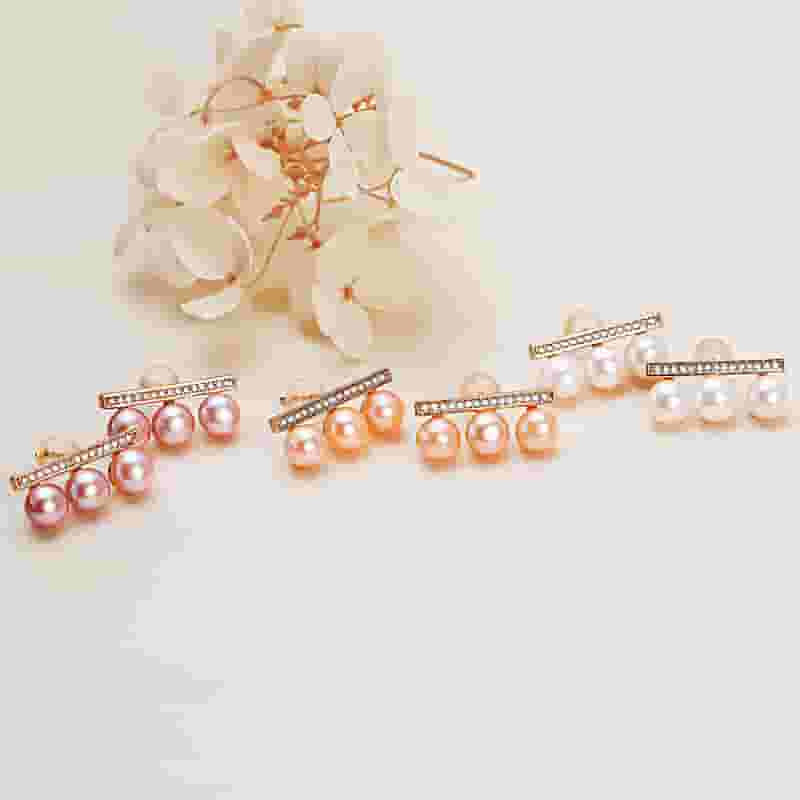Balance beam inlaid zircon freshwater pearl earrings niche high-end design earrings personality temperament luxury trendy earrings