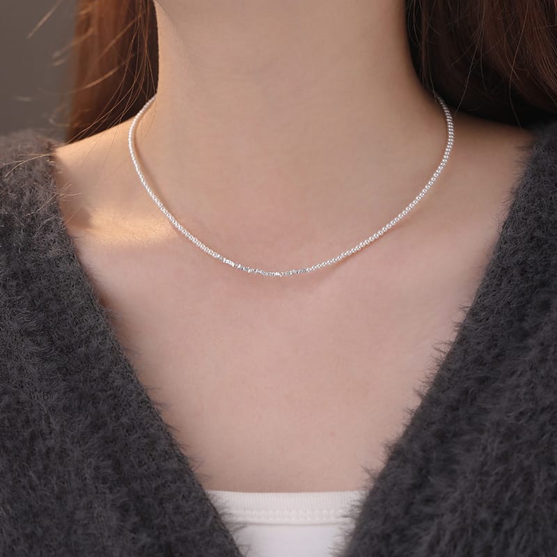 Po S999 Foot Silver Broken Silver Pearl Necklace Light Luxury Noble Exquisite Temperament Unique Design All-match Necklace Chain for Hair