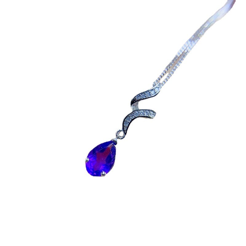 New natural amethyst pendant drop-shaped 7 * 9mm women's pendant necklace 925 silver wholesale live TikTok