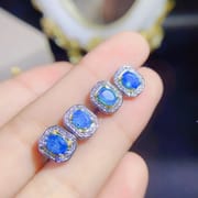 Jewelry live supply 925 silver inlaid natural blue opal ear studs Fire Color Flash wholesale supply