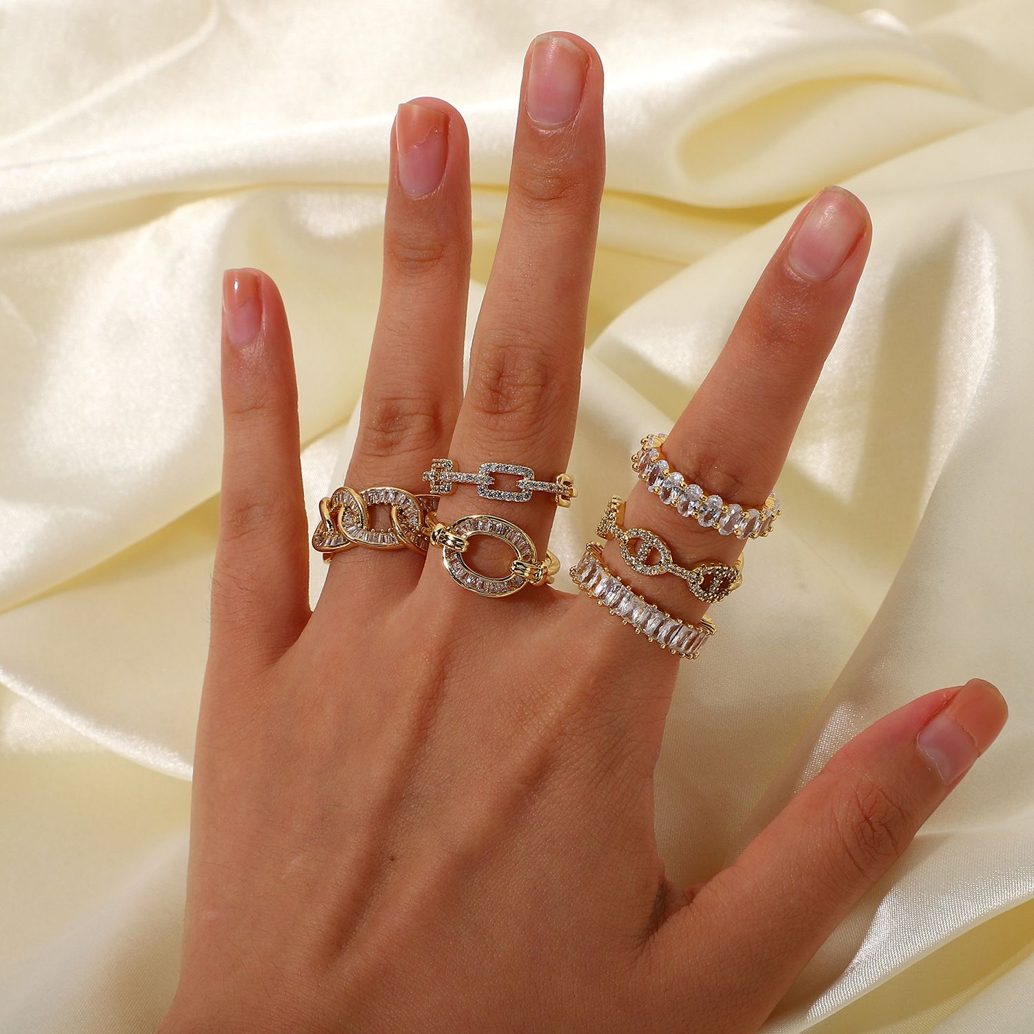 Ins style high-end feeling female national style ring does not fade zircon ring opening retro ring ring wholesale
