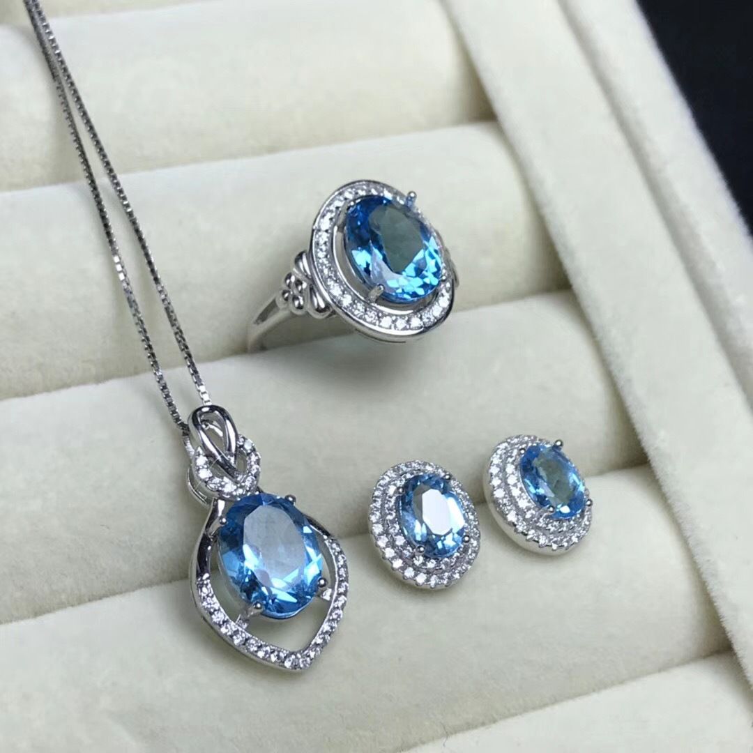 Small fresh style 925 silver natural topaz set wholesale in-kind photo